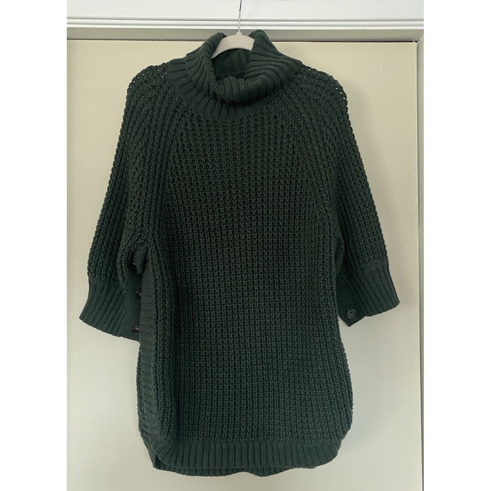 J.Crew Women's Medium Olive Green Turtleneck Poncho Chunky Knit Long Sweater